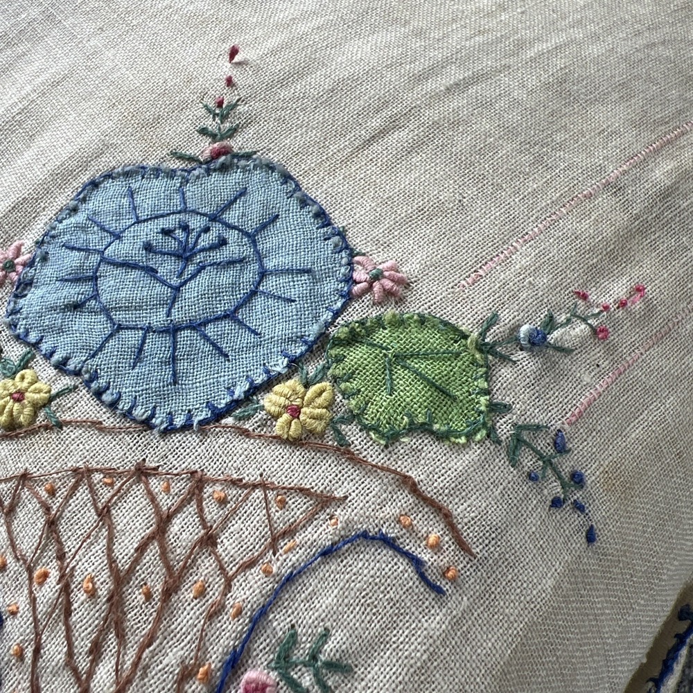 Vintage Handmade Needlepoint Multicolor Pillow, Flowers, Size 9" x 15" Down Fill - Picture 5 of 16